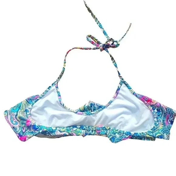 Victoria's Secret paisley pink & blue frilly ruffled bikini top Size Medium - Picture 2 of 4
